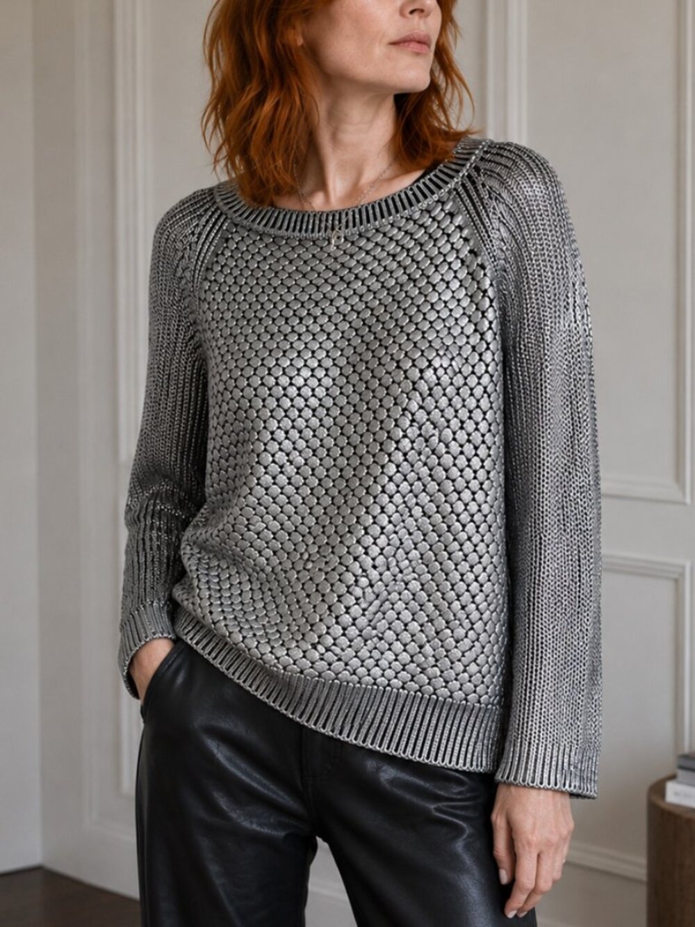 Pinko Anversa Silver Metallic Coated Sweater Size S